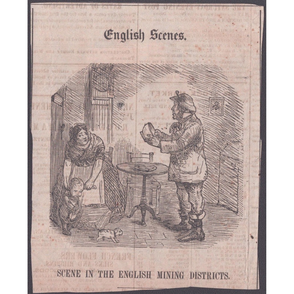 Antique 1850s Saturday Evening Post Clipping English Mining Districts Woodcut